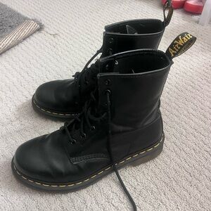 Dr. Martens Black Boots with Yellow Stitching